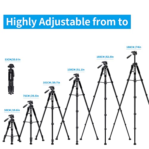 74’’ Camera Tripod,Heavy Duty Camera Stand Tripod,Cell Phone Tripod with Phone Holder, Professional Travel DSLR Tripods Compatible with DSLR Cameras,Cell Phones,Projector,Webcam(Black) - color: Black