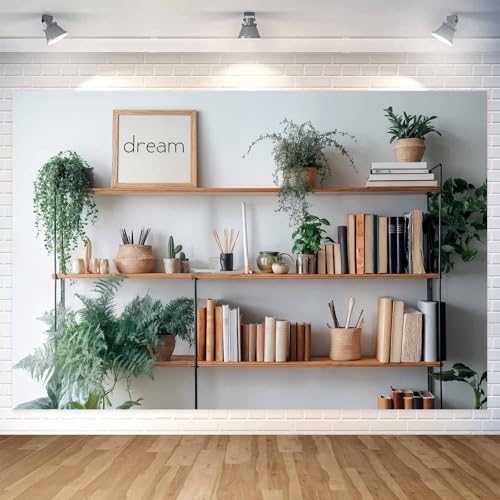 7X5ft Bookshelf Backdrop Modern Office Backdrop, Business Interior Shelves with Books Photography Background Screen for Video Conferencing Photography Studio Background, Color-4 - color: Color-4, size: 7x5ft