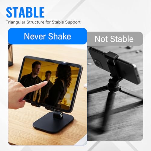 Foldable Desk Phone Stand, Adjustable Phone Holder, Heavy Non-Slip Base, Charging Hole, Thick Case Friendly Cradle for Most Smartphones, iPhone Samsung iPad Tablet Home Office Travel