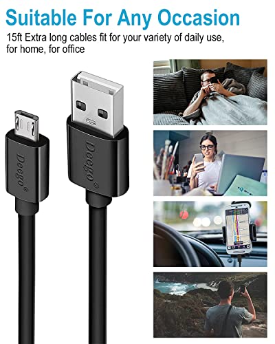 DEEGO Micro USB Cable, 15Ft Extra Long Controller Charger Compatible with PS4, PlayStation 4, Charger Cord Fast Android USB Charging Cable, Black - color: Black
