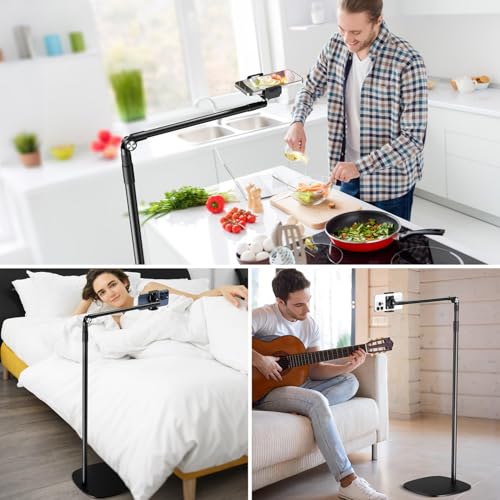 elitehood Floor Phone Stand Overhead Video Recording, 360 Degrees Swivel Tilt Adjustable iPhone Stand for Bed, Chair, Desk, Floor Phone Holder Compatible with iPhone 15, 14, 13, 12, Android Phone - style: Floor Stand