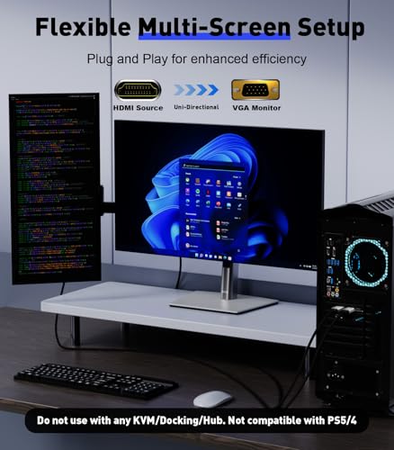 HDMI to VGA Adapter Cable 6FT [Metal Case, Nylon Cable] 1080P@60Hz HDMI Male to VGA Male Uni-Directional Braided Cord for Computer, Laptop, Monitor, Roku, Xbox, Graphics Card More - size: 6FT