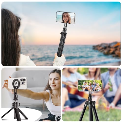 elitehood Magnetic Phone Tripod Mount for Magsafe, Aluminum iPhone Tripod Mount Adapter with 1/4” Screw, Cold Shoe Phone Holder for Camera, Compatible with iPhone 16/15/14/13 Series - style: Cold Shoe Base