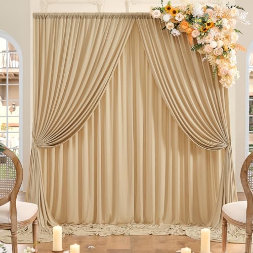 10ft x 10ft Wrinkle Free Champagne Backdrop Curtains for Parties, Polyester Photo Backdrop Drapes 2 Panels 5x10ft Cloth for Wedding Birthday Party Photography Background - color: Champagne2, size: 10ftx10ft