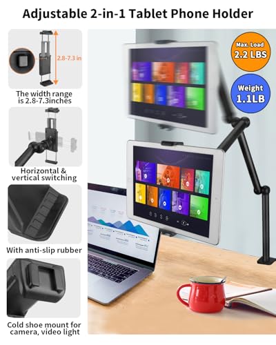 HEMMOTOP Magic Arm Desk Mount/Clamp, 28" Adjustable Camera Arm for iPad, Overhead iPhone Mount, for Yeti Snowball Microphone, Light, Webcam, Action Camera AS05