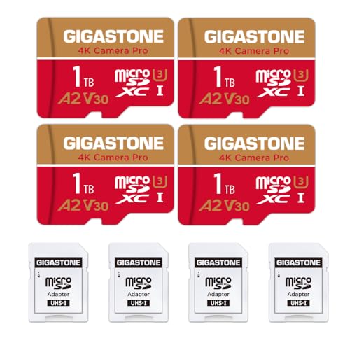 【5-Years Data Recovery】 GIGASTONE 1TB Micro SD Card 4-Pack, 4K Camera Pro, R/W up to 150/130 MB/s, 4K Video Recording for GoPro, DJI, Drone, MicroSDXC Memory Card UHS-I U3 A2 V30, with Adapter - color: 1TB 4K Camera Pro 4-Pack