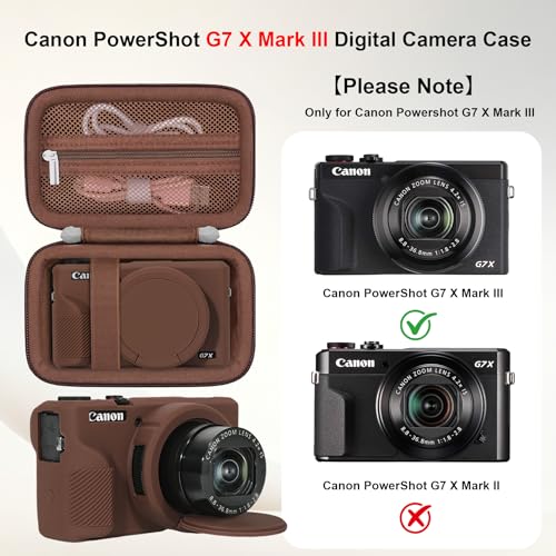 Elonbo Camera Case for Canon PowerShot G7X Mark III Digital Camera, G7X Mark III Hard Carrying Case + Soft Silicone Cover with Removable Lens Cover, Coffee Color - color: Coffee Color