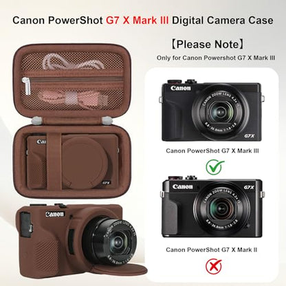 Elonbo Camera Case for Canon PowerShot G7X Mark III Digital Camera, G7X Mark III Hard Carrying Case + Soft Silicone Cover with Removable Lens Cover, Coffee Color - color: Coffee Color
