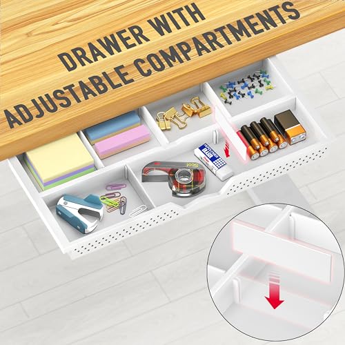SHW 40-Inch Mobile Electric Height Adjustable Sit to Stand Desk with Drawer, Hanging Hooks and Cable Management, Oak - color: Oak