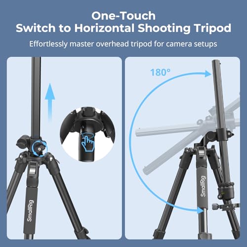 SmallRig CT25 64.5"/164cm Horizontal Overhead Tripod for iPhone & Camera, with Phone Holder & Carrying Bag, 22lb Max Load Aluminum Lightweight Camera Tripod for Overhead Shots/Live Streaming - style: 64.5" Horizontal Tripod