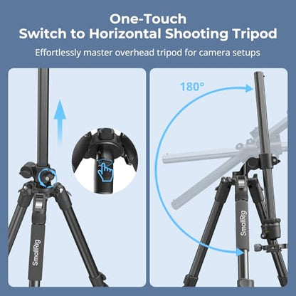 SmallRig CT25 64.5"/164cm Horizontal Overhead Tripod for iPhone & Camera, with Phone Holder & Carrying Bag, 22lb Max Load Aluminum Lightweight Camera Tripod for Overhead Shots/Live Streaming - style: 64.5" Horizontal Tripod