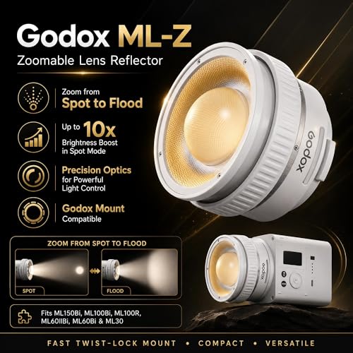 Godox ML150Bi Bi-Color LED Video Light, 61054Lux@1m, 2800K–6500K, CRI96, TLCI96+, Godox Mount, APP/NFC Control, Compact Handheld Light for Studio, Portrait & Outdoor Shooting (Battery Not Included)