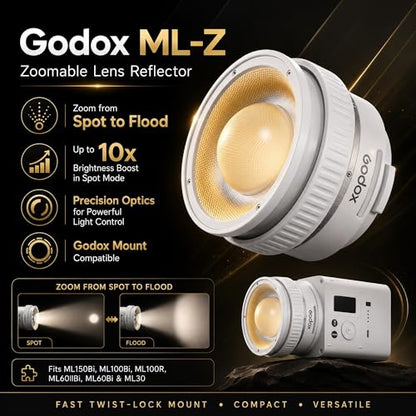 Godox ML150Bi Bi-Color LED Video Light, 61054Lux@1m, 2800K–6500K, CRI96, TLCI96+, Godox Mount, APP/NFC Control, Compact Handheld Light for Studio, Portrait & Outdoor Shooting (Battery Not Included)