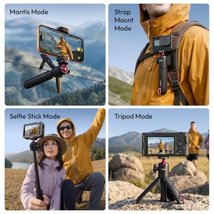 ULANZI MT55 SnapGo Mini Tripod & Selfie Stick, 4-in-1 Mantis/Backpack Strap/Selfie/Tripod Modes, 360° Ball Head, 4-Section Extendable 12.2in, for Phone/Action Cameras/Compact Cameras