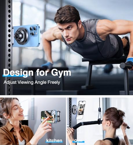 Coolpow Dual Magnetic Phone Holder for Gym Mag Safe Phone Holder【Strong Magnet】 Gym Phone Holder Camera Mount for Gym Accessories for Women Attach to Metal Surface with iPhone 17 Pro Max 16 15 14 13 - style: Magnet Phone Mount-D
