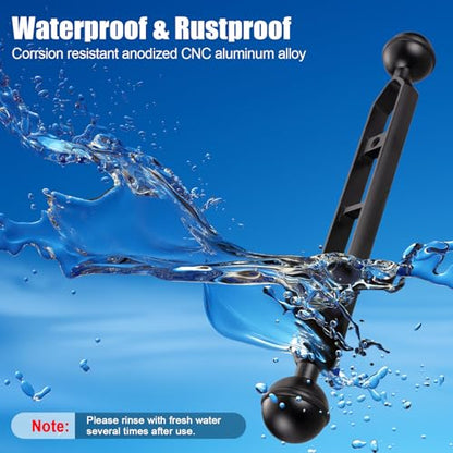 2Pcs 1" Ball to YS Head Adapter with 9'' Extension Arm Aluminum Alloy Underwater Dual Ball Arm for Strobe/Video Light/Diving Camera Tray, Waterproof and Rustproof