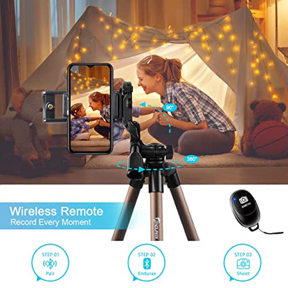 Endurax 60'' Tripod for Camera Canon Nikon DSLR, Camera Phone Tripod with Universal Holder, Carry Bag, Max. Load 6.6 lbs - style: With Quick Release Plate-Bronze