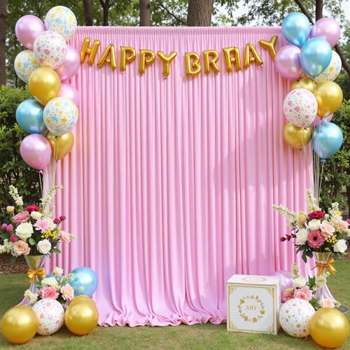 10ftx12ft Wrinkle Free Pink Backdrop Curtain for Parties, 2 Panels Silky Polyesyer Photo Backdrop Drapes 12 ft Long Back Drop Cloth for Wedding Girls Birthday Photography Background - color: Pink, size: 5ft(W)x12ft(H)_2 Panels