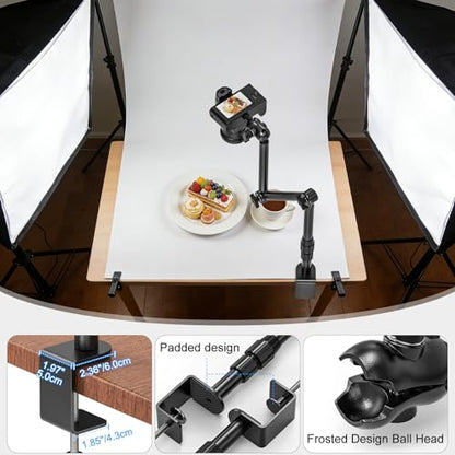 Overhead Camera Mount for Desk, 30.9" Foldable Camera Desk Mount Stand with 1/4" Screws, 360° Rotation 3-Sections Tabletop Holder with C-Clamp for DSLR, Digicam, Webcam, Mini Projector, Microphone