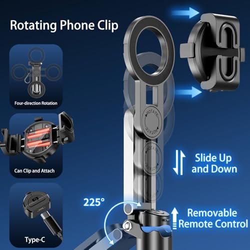 Magnetic Pocket Selfie Stick Compatible with MagSafe for iPhone | 4-in-1 multifunctional selfie stick with wireless remote; portable mini; great for live streaming, travel & outdoor shooting - style: Magnetic