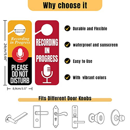 2 x Do Not Disturb Door Hanger Sign,Recording in Progress Double Sided Do Not Disturb Door Hanger Sign,Recording in Progress Microphone for Offices Clinics Home Therapists Dorm Online Class Meeting