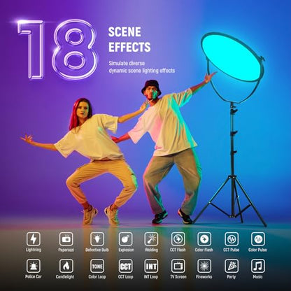 NEEWER 18" RGB LED Round Panel Video Light with APP Control, 65W 6000Lux/0.5m 2500K-8500K RGBCW Photography Studio Lighting /18 Scenes/V Battery Powered for Outdoor Filming Recording Streaming, GR18C