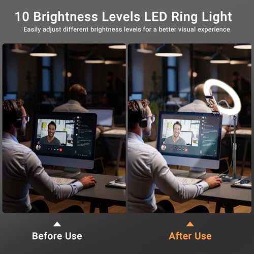 Desk Ring Light with Magnetic Phone Holder, 10'' Video Conference Podcast Lighting Kit for Laptop Computer Monitor Zoom Call Streaming, 3 Color LED Halo Light with Adjustable Stand for Home Office