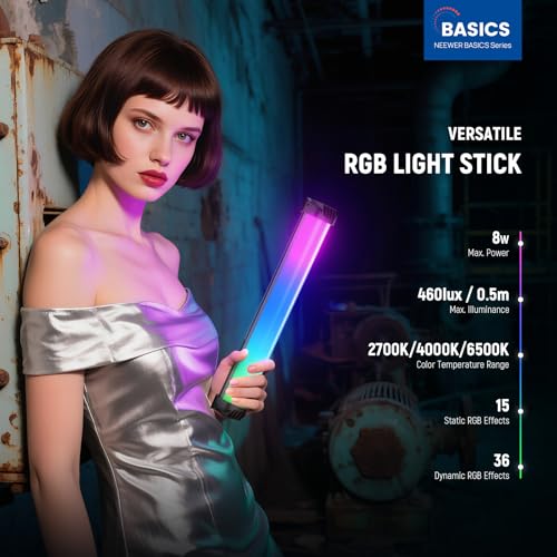 NEEWER Basics 12" Magnetic RGB Light Wand, CRI95 Dimmable 8W LED Handheld Video Tube Lighting Stick with 51 RGB Modes, 2000mAh Battery for YouTube TikTok Camera Streaming Studio Video Recording, SL30