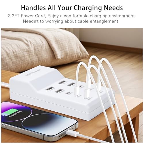 USB Fast Charger, 10-Port Portable Charging Station, Suitable for Various Devices, Compatible with iPhone, iPad, Samsung, Google, Xiaomi, Huawei and Other USB Charging Devices - color: White2