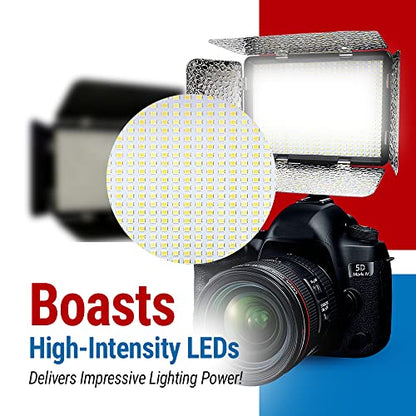 Vidpro LED-530 Photo and Video Light Kit - On Camera Panel LED Light - Adjustable and Dimmable 3200K-5600K Variable Color Light Fits Cameras w/Hot Shoe Includes Rechargeable Battery Diffuser - size: LED-530