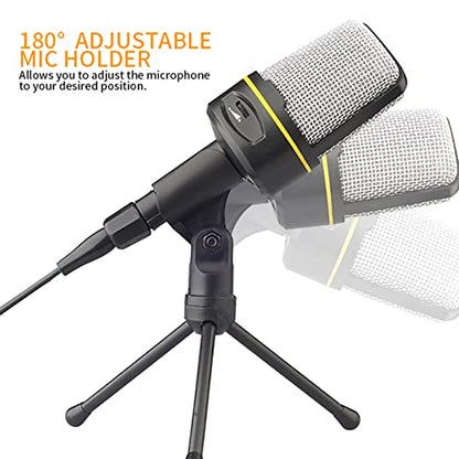 SF-920 Professional Condenser Microphone 3.5mm Corded Studio Capacitive Mic with Tripod Stand for PC Desktop Computer Gaming Condenser Microphone with Adjustable Holder
