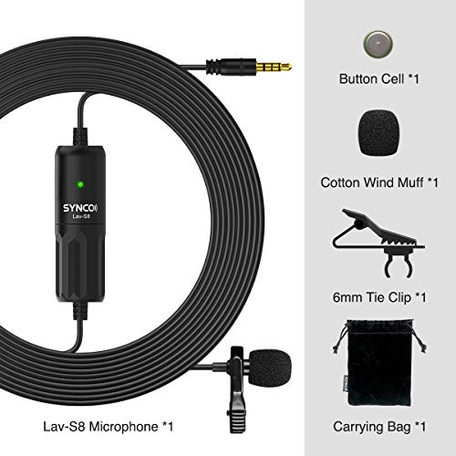 Lavalier Microphone, Wired Clip On Lavalier Lapel Microphone with 8M Cable, Omnidirectional Recording Microphone with Noise Reduction, 3.5mm for iPhone Camera Video Interview