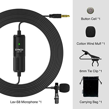 Lavalier Microphone, Wired Clip On Lavalier Lapel Microphone with 8M Cable, Omnidirectional Recording Microphone with Noise Reduction, 3.5mm for iPhone Camera Video Interview
