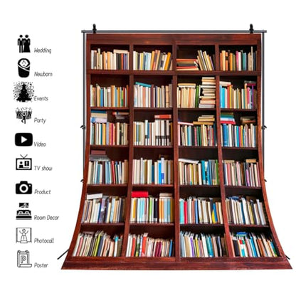 AOFOTO 3x5ft Bookshelf Background Bookcase Photography Backdrop for Video Recording Library Book Store Adult Student Portrait Meeting Video Call Conference Photo Studio Props Vinyl Drape Wallpaper - size: 3x5ft