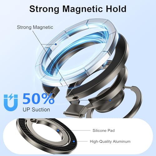 Magnetic Phone Ring Holder for MagSafe Dual-Side Magnetics, Removable Magsafe Phone Grip with Kickstand for Samsung Galaxy S26 S25 S24 Ultra Z Flip7 iPhone 17 16 Plus 15 Pro Max,Fit Magnetic Car Mount - color: gray