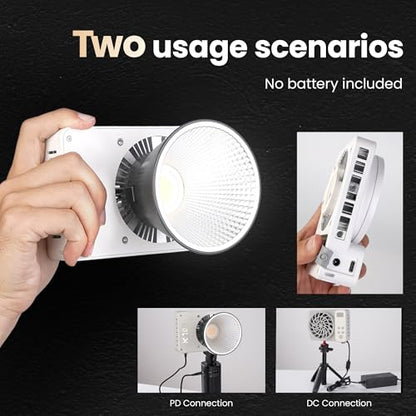 Walking Way 100W Led Video Camera Light Kit, 2800K-6800K Bi-Color Continuous Output Lighting for Photography, Cob Camera Lights with LED Screen 3 Powering, for Film Making, Photography Studio, White - color: White