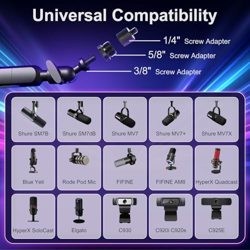 Aqdocvf Microphone Boom Arm - Heavy Duty Low Profile Metal Mic Arm Stand with Desk Clamp & Cable Management, 360° Rotatable, Fits Shure SM7B/MV7, Blue Yeti, Fifine AM8, AT2020 for Podcasting & Gaming
