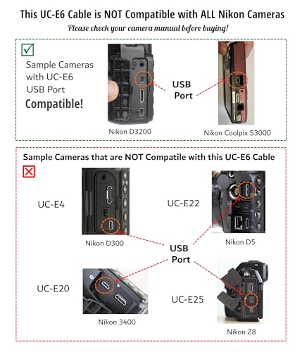 USB Cable Photo Transfer Charger Cord UC-E6 for Nikon D3300 D750 D5300 D7200 D3200, Coolpix B500, Select Coolpix & DSLR (Please See Product Pictures & Complete List of Compatible Nikon Models Below)