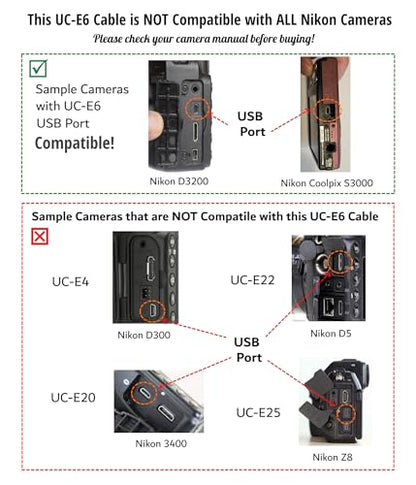 USB Cable Photo Transfer Charger Cord UC-E6 for Nikon D3300 D750 D5300 D7200 D3200, Coolpix B500, Select Coolpix & DSLR (Please See Product Pictures & Complete List of Compatible Nikon Models Below)