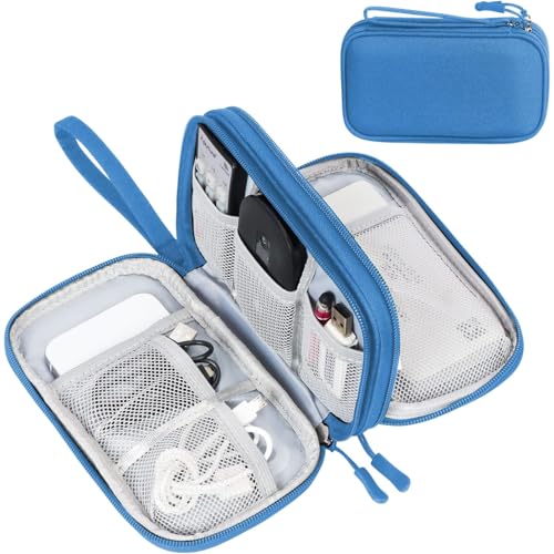 FYY Electronic Organizer, Travel Cable Organizer Bag Pouch Electronic Accessories Carry Case Portable Waterproof Double Layers Storage Bag for Cable, Cord, Charger, Phone, Earphone, Medium Size, Cyan - color: Cyan, style: Medium