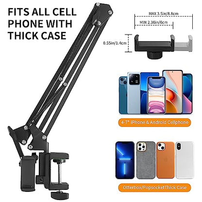 Phone Holder for Desk, Phone Holder for Bed with Adjustable Clamp Clip, Flexible Phone Stand Lazy Bracket Mount Long Arms Clamp for iPhone, Samsung, Google Pixel, Moto (Black)