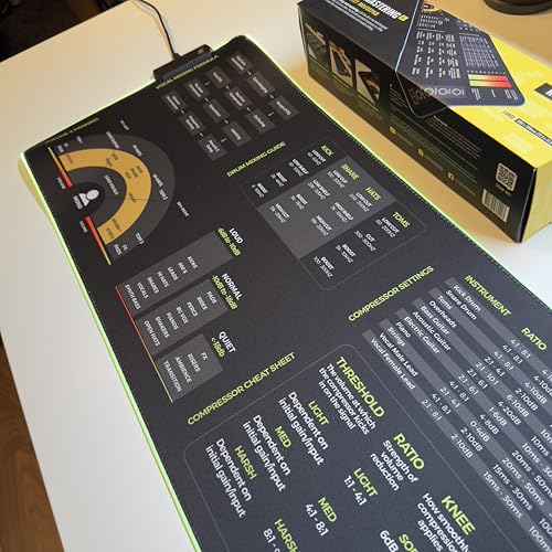 Mixing & Mastering Cheat Sheet Mousepad – 35×25cm (13.8"x9.8") & 80×30cm (31.5"x11.8") – Studio Desk Mat for Music Producers, DJs & Engineers – LED Version Available - size: XXL with LED (800x300mm)