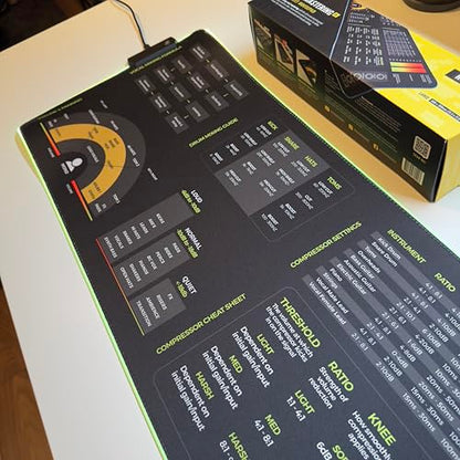 Mixing & Mastering Cheat Sheet Mousepad – 35×25cm (13.8"x9.8") & 80×30cm (31.5"x11.8") – Studio Desk Mat for Music Producers, DJs & Engineers – LED Version Available - size: XXL with LED (800x300mm)