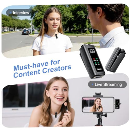 Wireless Lavalier Microphone for iPhone iPad Android Laptop Camera, Lightning & USB C Mic for iPhone, 24H Charging Case,Plug &Play Noise Reduction Mini Mic for Video Recording, Vlogging