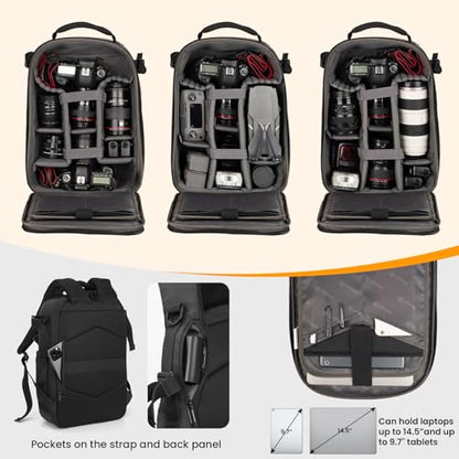 TARION Hardshell Camera Backpack Bag - 3-side Hard Case Professional Camera Bag with 14.5" Laptop Compartment & Waterproof Raincover for photographers Black - TRH - color: Black, size: Large