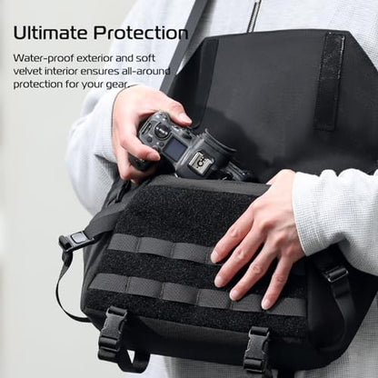 ULANZI BC08 Sling Camera Case with Tripod Holder, Small Compact Camera Tactical Shoulder Bags for DSLR/SLR/Mirrorless Cameras, Water-Resistant Crossbody Bag Women Men, Black - size: 9L