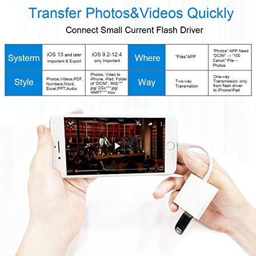 Lightning to USB3 Camera Adapter with Charging Port, Lightning Female USB OTG Cable Adapter for Select iPhone,iPad Models Support Connect Camera, Card Reader, USB Flash Drive, MIDI Keyboard (WHITE) - color: USB+Charging
