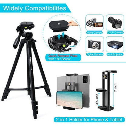 Endurax 60'' Camera Tripod Camera Stand for Canon Rebel Eos Nikon DSLR, Travel Tripods for Phone Tablet with Remote Black - style: With Quick Release Plate-Black
