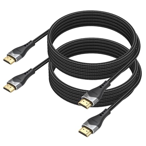 HDMI Cable 8FT 2-Pack 10K 8K 4K, HDMI 2.1 Cable 48Gbps Ultra High Speed HDMI Braided Cord 8K@60Hz, 4K@120Hz, eARC, HDR10+, HDCP2.3 for PS5/PS4, Xbox, Monitor, HDTV, Roku TV, Laptop, Projector - size: 8FT
