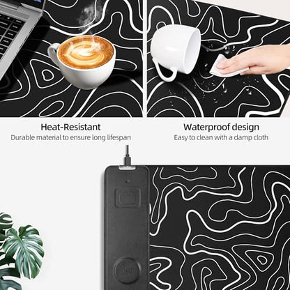 Mouse Pad with Wireless Charging, Gaming Mouse Pad with Ultra-Smooth Surface, Large XXL Desk Mat, Non-Slip Mouse Mat, Waterproof Computer Keyboard Pad for Gaming, Desk, Office, PC, 800x400x4MM, Black - color: Black and Topographic Line - 31.5"x15.7"
